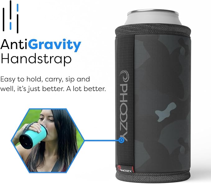 PHOOZY Insulated Can Cooler for Tall 24 oz Cans - Patented Drink Sleeve with NASA-Inspired Technology - Keeps Beer, Soda & Sparkling Water Cold Longer - Lightweight Outdoor Can Holder - Black Camo