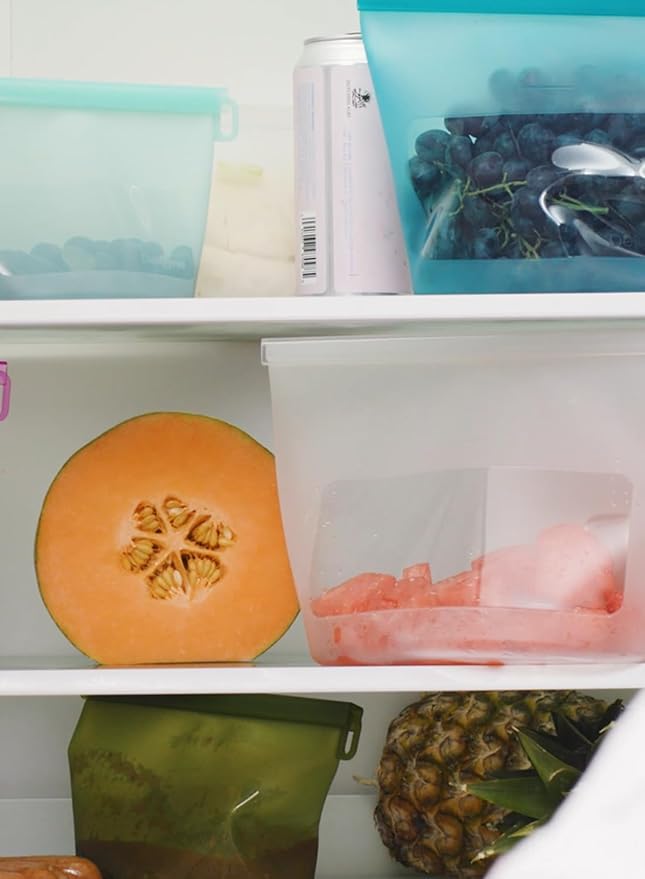 Reusable Silicone Food Storage Bags (Set of 4), Dishwasher Oven Microwave Freezer Safe, Eco-Friendly Leakproof Sous Vide Bags, Premium Lunch Containers, 1 Snack 2 Sandwich 1 Half Gallon, Mint