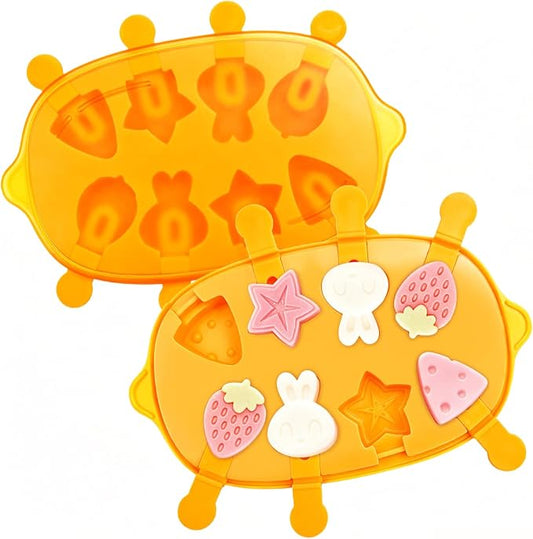 Silicone Popsicle Mold, Cute Dinosaur Popsicle Silicone Molds with 8 Sticks, Reusable Small Mini Ice Popsicle Molds Set, Easy to Clean and Dishwasher Safe (B-Yellow)