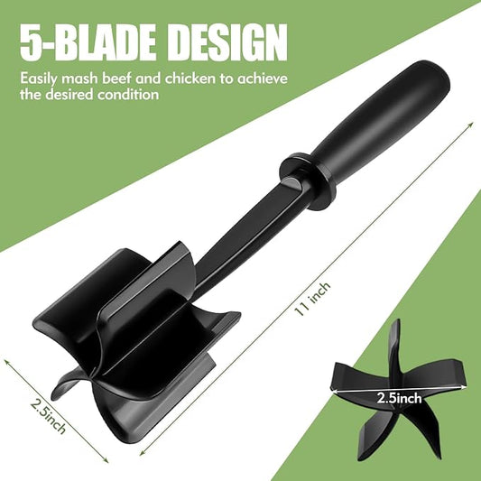 5 Curved Blades Meat Chopper for Ground Beef Hamburger Turkey | Heat-Resistant Ground Beef Masher, Mix and Chop Meat Chopper, Non-Slip and Ergonomic Meat Masher