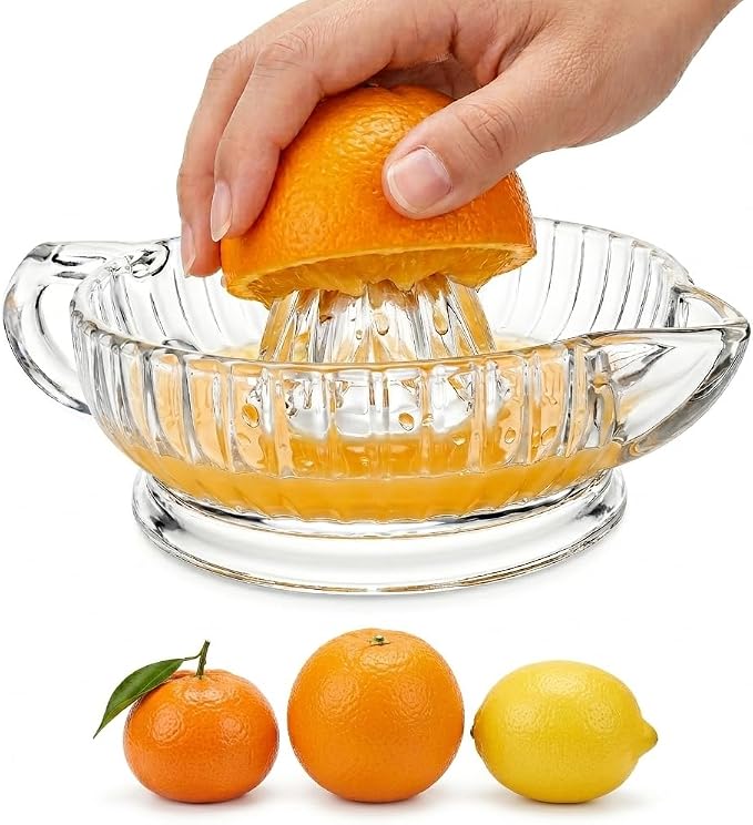 Glass Lemon Squeezer Citrus Juicer Reamer | Heavyweight Glass Orange Lime Juicer with Handle & Pour Spout, Dishwasher Safe for Fresh Juice, Cocktails & Cooking