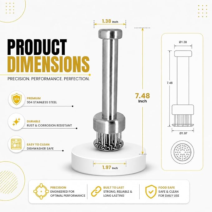 Stainless Steel Meat Tenderizer Tool with 21 Sharp Needles – Blade Tenderizer for Chicken, Beef, Steak – Heavy Duty Meat Pounder Hammer, Easy Grip Kitchen Gadget for Cooking & Chef Tools