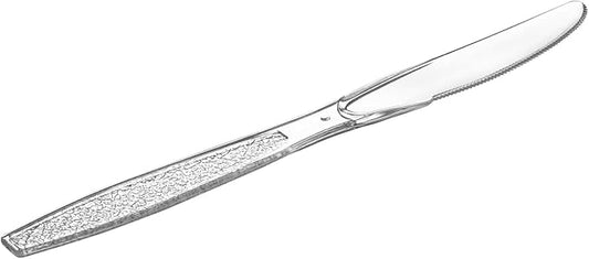 Comfy Package [300 Pack] Clear Plastic Knives Heavy Duty with Engraved Design - Plastic Knives Disposable, Sturdy Plastic Silverware for Parties, Weddings, and Events