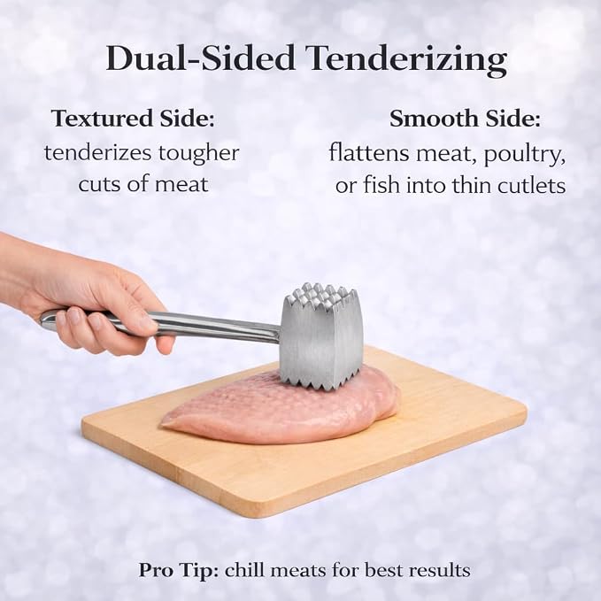 HIC Kitchen Heavyweight Meat Tenderizer Mallet Marinating Prep Tool, Double Sided, Aluminum, For Flattening Cutlets, Tenderizing Meat, And Cracking Ice