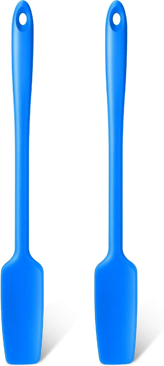 2 Pieces Long Handle Silicone Jar Spatula Kitchen Scraper Spatula Non-Stick Rubber Silicone Scraper for Jars, Smoothies, Blenders Cooking Baking Stirring Mixing (Blue)