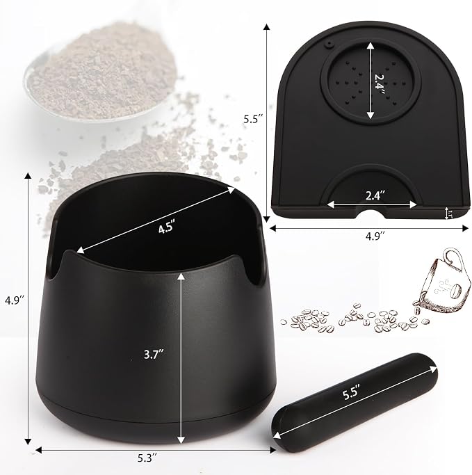 IAOSEN Knock Box Large Capacity Design Espresso Knock Box Tamping Mat Espresso Machine Accessories Set of 2 with Removable Knock Bar and Anti-Slip Base for Home Office Barista Tools for Bar Shop