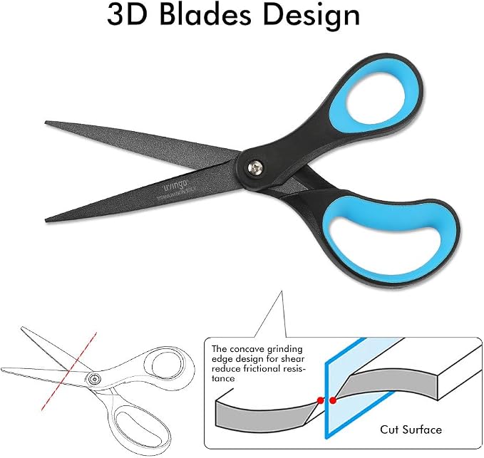 LIVINGO Titanium Scissors 8" 2 Pack Non Stick Office Craft Shears | Stainless Steel Blade, Comfortable Grip Handle, Straight Cutting, DIY Craft Office Home Supplies, Blue Black