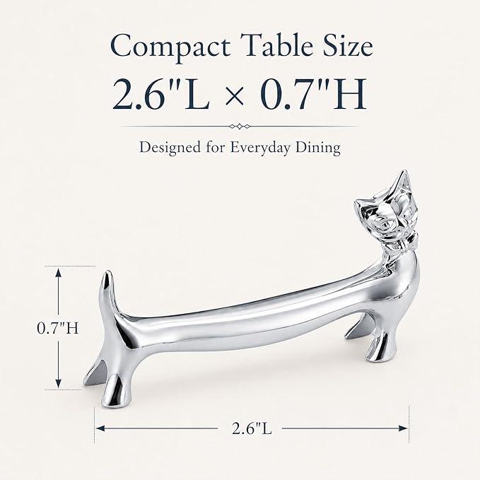ChezMax Pack of 5 Zinc Alloy Chopsticks Spoon Forks Knives Tableware Rest Set, Silver Bow Tie Cat
