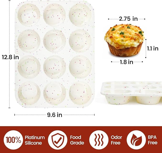 CAKETIME Silicone Muffin Pan, Regular Size Muffin Pan for Baking 12 Cups Non Stick Silicone Cupcake Pan 1 Pack Confetti