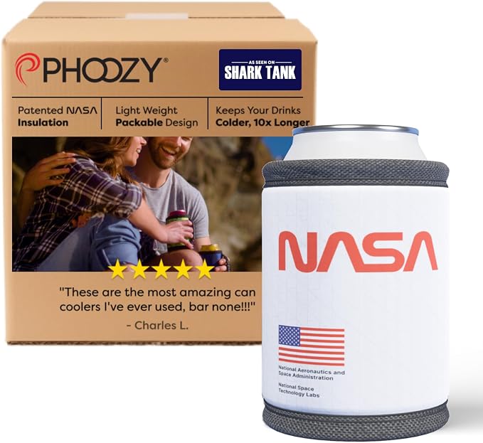 PHOOZY Insulated Can Cooler for 12 oz Cans - Patented Drink Sleeve with NASA-Inspired Technology - Keeps Beer, Soda & Sparkling Water Cold Longer - Lightweight Outdoor Can Holder - Space White
