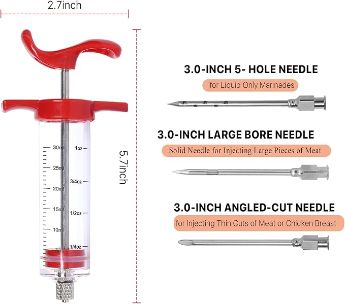 Meat Injector, Plastic Turkey Injector Kit, Marinade Injector for BBQ Grill | Meat Injector for Smoking, Marinade Injectors for Meats With 3 Stainless Steel Meat Needles & 1 Cleaning Brush & Pastry Brush