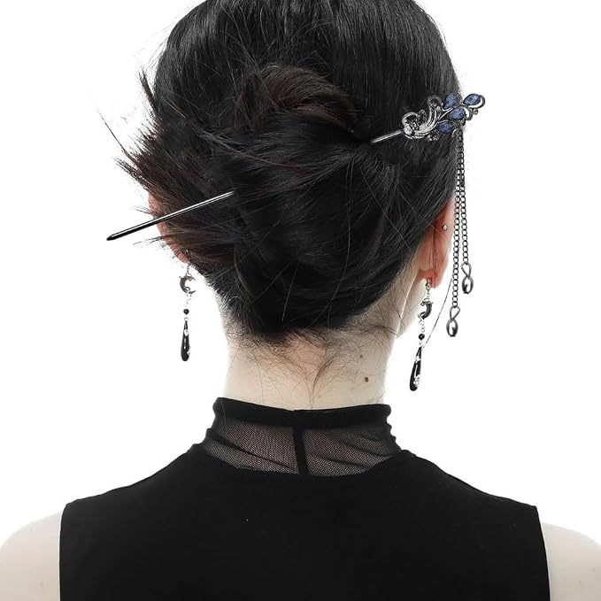 5PCS Butterfly Flower Hair Sticks for Buns Long Hair Retro Vintage Asian Chinese Traditional Hanfu Vintage Floral Metal Hairpins Hair Accessories for Women Girls