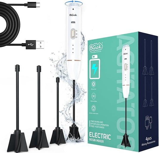 Upgraded Resin Mixer, Handheld Rechargeable Mixer with Minimizing Bubbles,Epoxy Resin Mixer for Resin, Silicone Mixing, Resin Molds, DIY Crafts (Included 4 pcs Paddles) (White)