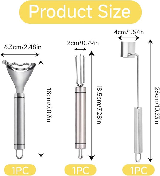 3 Pcs Corn Tool Set – Upgraded Corn Peeler for Corn on the Cob,Corn Holder, Corn Cob Stripper Tool,Multi-Use Corn Cob Stripper Tool for Home Kitchen, Outdoor Barbecues & Camping