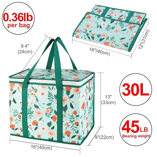 Insulated Reusable Grocery Shopping Bags, X-Large Cooler Bag, 1-Pack | Insulated Food/Pizza Delivery Bag, For Delivery Drivers, Commercial Food Warmers, Catering Tote Cooler/Thermal, Heavy Duty