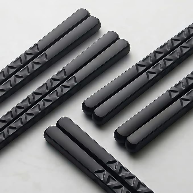 Chopsticks, YFWOOD 5 Pairs Fiberglass Chopsticks - Reusable Japanese Chinese Chop Sticks Dishwasher Safe, Non-Slip,9.6 Inch- Black