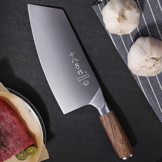 SHI BA ZI ZUO Meat Cleaver Knife, 7.5-inch Professional Stainless Steel Butcher Knife Chinese Cleaver for Kitchen Use Anti-Slip Wooden Handle