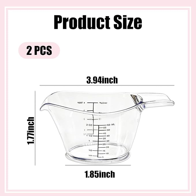 2-Pack 2 Oz Mini Measuring Cups, Kitchen, Crafts, Beauty Projects | Tbsp/Oz/Ml Markings, Clear Easy-Read Scale, Laundry detergent dosing, hair dye mixing, spa chemical measuring, resin DIY