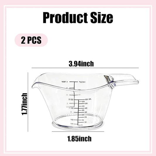 2-Pack 2 Oz Mini Measuring Cups, Kitchen, Crafts, Beauty Projects | Tbsp/Oz/Ml Markings, Clear Easy-Read Scale, Laundry detergent dosing, hair dye mixing, spa chemical measuring, resin DIY