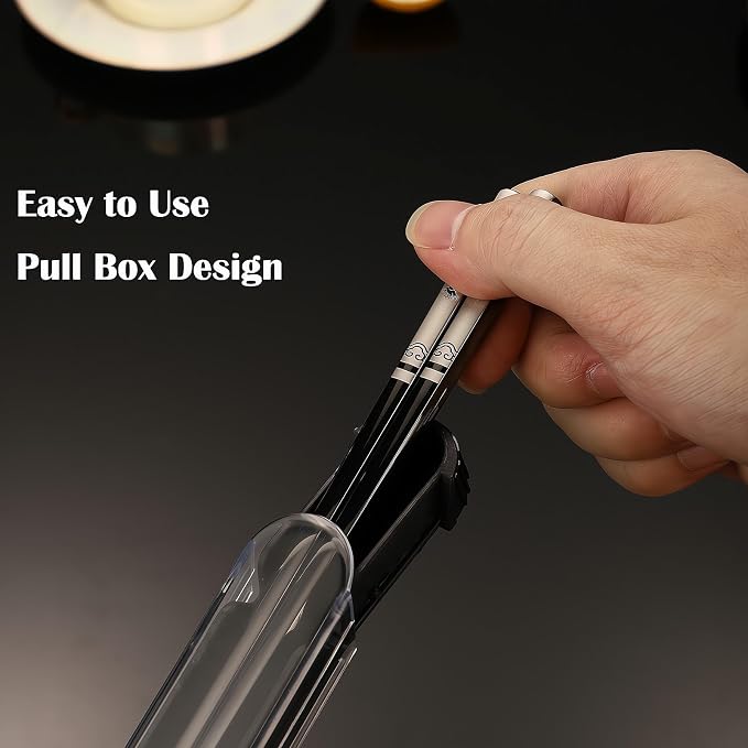 Portable Chopsticks, Reusable Metal Stainless Steel, Black Eagle | 1 Pair, Travel Chopsticks with Case, Titanium Plated, Dishwasher Safe