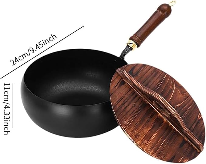 Jinswhdre Cast Iron Skillet, 9.5/11in Jinswhdre Japanese Irons Pan, Hand Forged Uncoated Iron Pan with Lid Spatula, Non-stick Wok for Cooker Gas Stir Fry Pans Durable and Rust-Free (No Lid,11in)