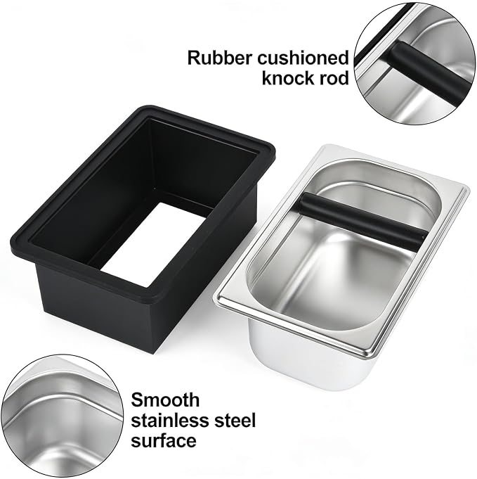 Espresso Knock Box,Stainless Steel Knocker Storage Box | Large Capacity Coffee Container,With Removable Shock-Absorbent Knock Bar and Anti-Slip Base