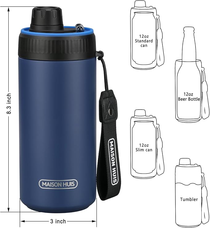 4 In 1 Beer Can Cooler Bottle Holder with Drinking Spout Lid for 12oz Regular, Slim Skinny Cans and Thermal Bottles,Sealed Insulated Double Wall Vacuum Stainless Steel Can Keeps Your Drinks Cold