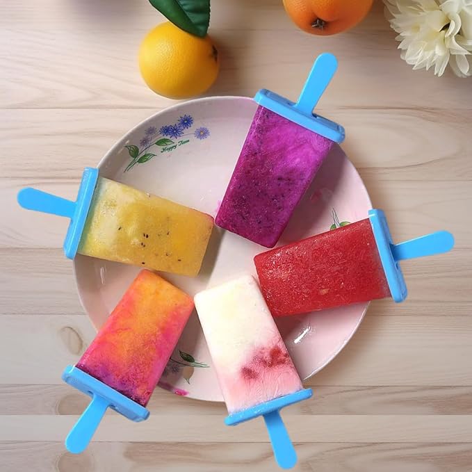 12 Cavities Popsicles Molds, BPA-Free Popsicle Molds with Built-in Popsicle Stick, DIY Popsicle Molds with Cleaning Brush and Funnel