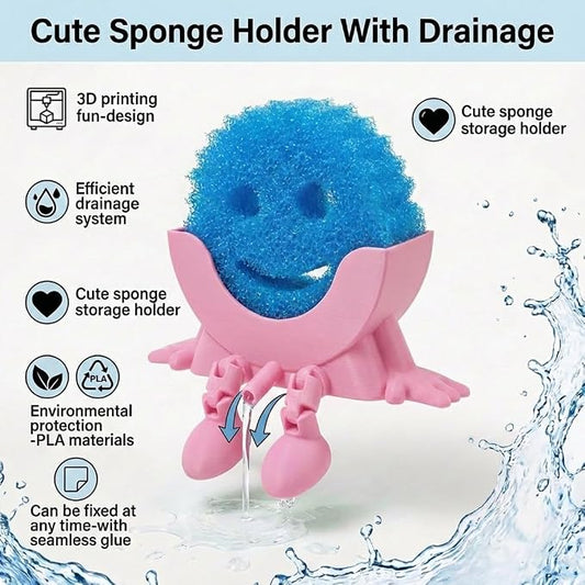 Creative Drainage Sponge Holder: Traceless Glue, 3D Printed Funny Kitchen Sink Holder, Keeps Sponge Dry – for Scrub Daddy (1, Pink)