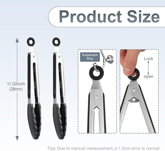 Premium Stainless Steel Heat Resistant Kitchen Tongs for cooking,set of 9" and 9" (Black),Non Scratch Silicone cooking Tong Tip for Cooking Pans,Strong Grip BBQ tongs for Grabbing Hot Food