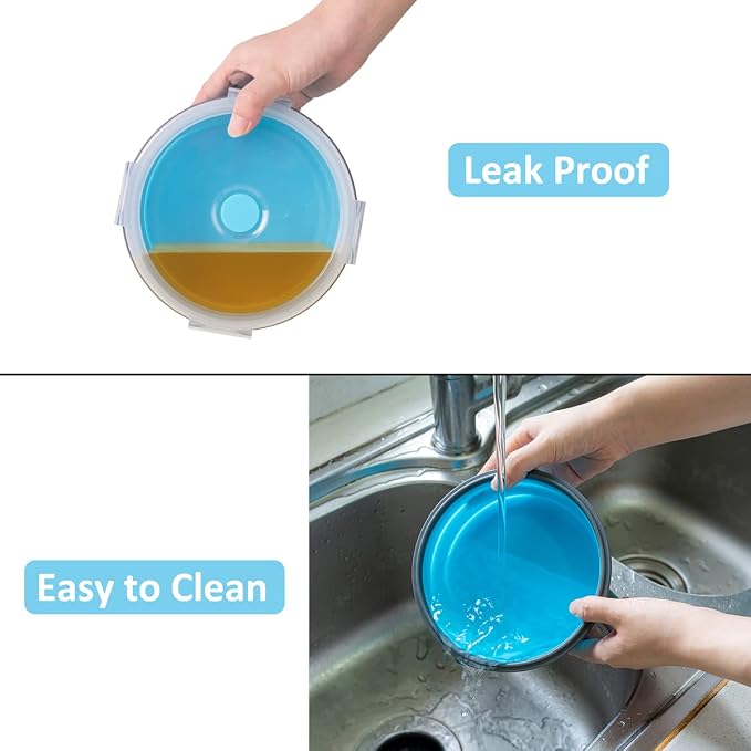 Collapsible Food Storage Containers Round with Airtight Lid, 27 oz, Kitchen Stacking Silicone Collapsible Meal Prep Container Set for Leftover, Microwave Freezer Dishwasher Safe, Blue, Set of 4