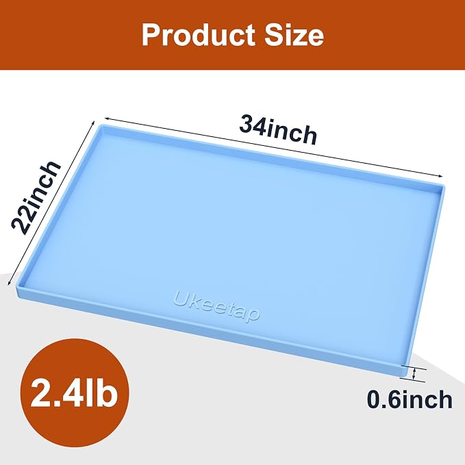 ukeetap 34" x 22" Extra Thick Silicone Mat Waterproof with Raised Edge, Under Sink Mat for Kitchen & Bathroom, Kitchen Cabinet Liner, Multi-Purpose for Storage & Protection, Blue