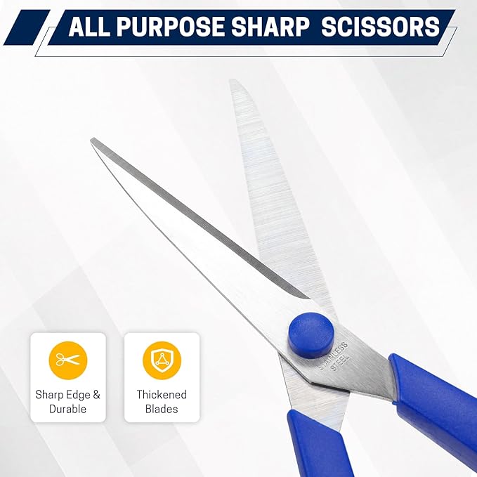 BURVAGY 10 Pack 8" Scissors All Purpose, Heavy Duty Scissors for Office | Scissors Bulk Multipurpose Comfort-Grip Sharp Adult Office Scissors Set Sewing Fabric Stainless Steel Blades, Right/Left Hand