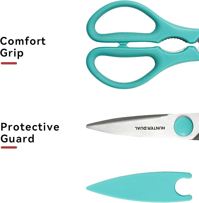 Kitchen Scissors for Food, HUNTER.DUAL Heavy Duty Come Apart Poultry Shears for Cooking, All Purpose for Cutting Chicken, Meat, Fish & Vegetables (Auqa, 8.35 Inch)