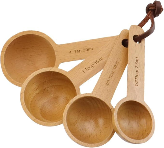 7.5ml, 10ml, 15ml, 20ml Wood Measuring Spoons and Scoops Set Wooden Tablespoon Scoop Retro Coffee Spoon for Dry Ingredients Ground Tea Spice (Wood Color, 1/2 Tbsp + 2/3 Tbsp + 1 Tbsp + 4 Tsp)