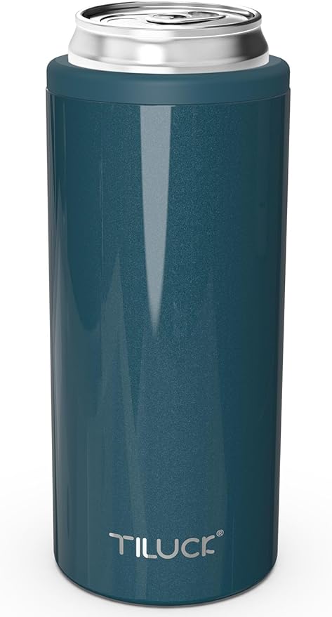 TILUCK Skinny Can Cooler, Stainless Steel Insulated Slim Cans, 12 oz | Beer & Hard Seltzer, Doucle-Walled Stainless Steel Insulated Slim Cans, Slim 12 oz(Glitter Indigo)