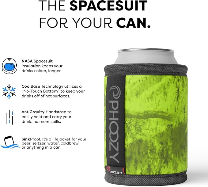 PHOOZY Insulated Can Cooler for 12 oz Cans - Patented Drink Sleeve with NASA-Inspired Technology - Keeps Beer, Soda & Sparkling Water Cold Longer - Lightweight Outdoor Can Holder - Green