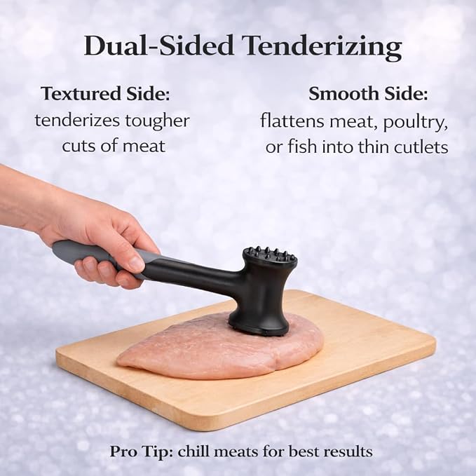 HIC Kitchen Soft-Grip Meat Tenderizer Mallet Marinating Prep Tool, Heat Safe, For Flattening Cutlets And Tenderizing Meat