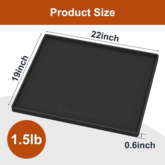 ukeetap 22" x 19" Extra Thick Silicone Mat Waterproof with Raised Edge, Under Sink Mat for Kitchen & Bathroom, Kitchen Cabinet Liner, Multi-Purpose for Storage & Protection, Black