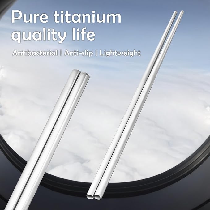 2 Pairs Titanium Chopsticks, Pure Titanium Metal Chopsticks, Ultralight and Reusable Chopstick, Durable Dishwasher Safe Eco-Friendly, for Camping Home Travel, Silver, 9 inch