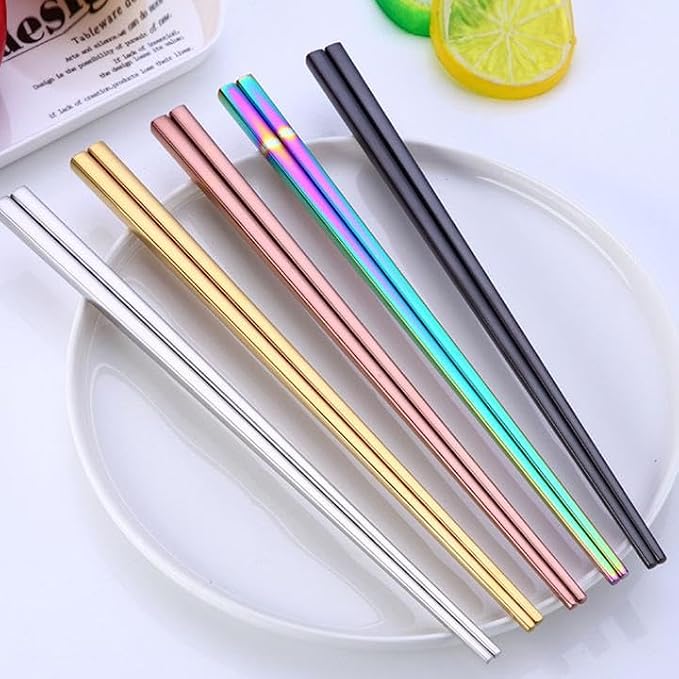 4 Pairs Stainless Steel Chopsticks Set, Reusable Metal Chopsticks for Noodles,Ramen,Sushi,Sashimi, Rice and Asian Special（9 Inches）