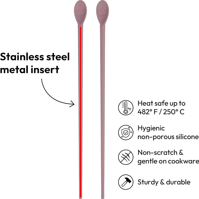 Carrotez Silicone Cooking Chopsticks, Long (12 inch) Reusable Chopsticks for Cooking, Heat Resistant, Non-Scratch, Gentle on Cookware, 1 pair - Dusty Pink