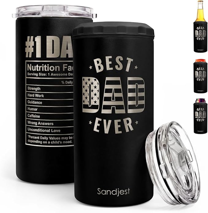 Best Dad Ever Can Cooler 12oz - Stainless Steel Insulated Gifts for Dad from Daughter Son - Travel Mug Cup - Tumbler Cans Koozie - Gift for Daddy Papa Grandpa