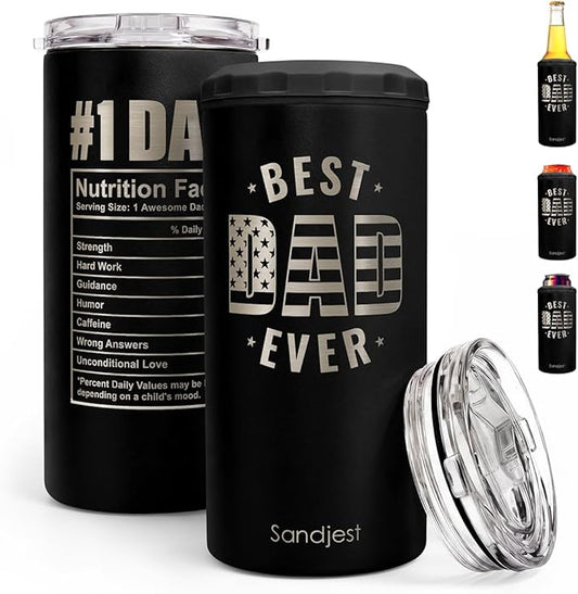 Best Dad Ever Can Cooler 12oz - Stainless Steel Insulated Gifts for Dad from Daughter Son - Travel Mug Cup - Tumbler Cans Koozie - Gift for Daddy Papa Grandpa