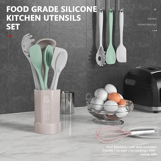 Silicone Cooking Utensils Set - 446°F Heat Resistant Silicone Kitchen Utensils,Spatula,Spoon, Kitchen Utensil Sets Gadgets Tools Set for Nonstick Cookware,Dishwasher Safe BPA FREE (Multicolor)