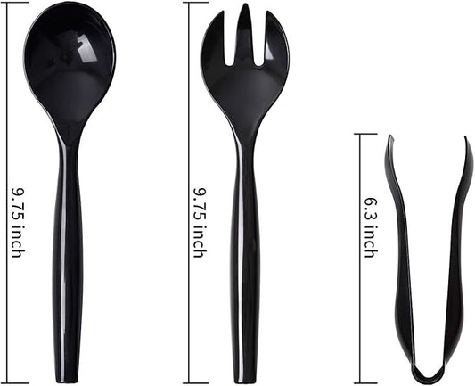 Supernal 72pcs Plastic Serving Utensils Heavy Duty Disposable Serving Tongs Black Disposable Serving Set 10" Spoons 10" Forks 6" Tongs Each 24pcs