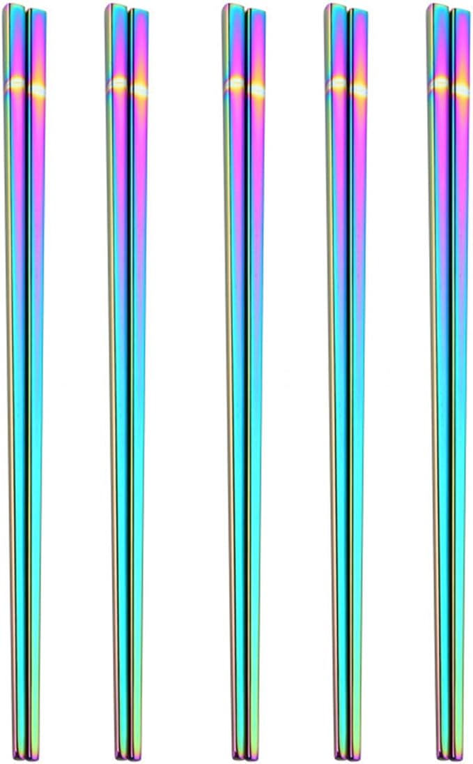 Stainless Steel Chopsticks,Reusable ,Dishwasher Safe , Easy to Use（5 PCS,Rainbow）