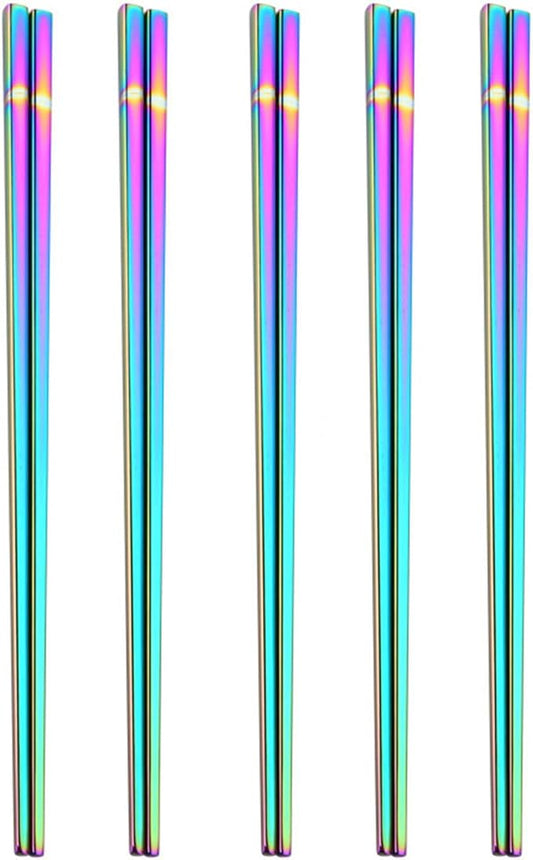 Stainless Steel Chopsticks,Reusable ,Dishwasher Safe , Easy to Use（5 PCS,Rainbow）