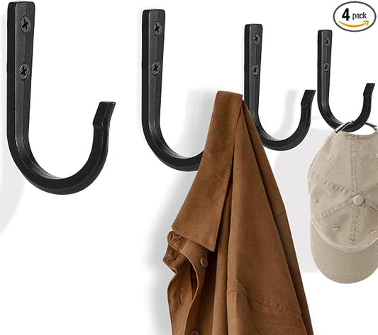 4Pcs Wall Hooks for Hanging Coat/Towel - 50LB Screw in Metal Hanger Wall Mount, for Outdoor, Closet, Door, Bathrooms, for Backpack, Robe