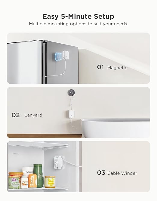 GoveeLife Bluetooth Refrigerator Thermometer Sensor with Alarm, 1-Pack | Monitor fridge/freezer temp remotely with app alerts & buzzer 230ft range. For kitchen/hot tub, gateway not included